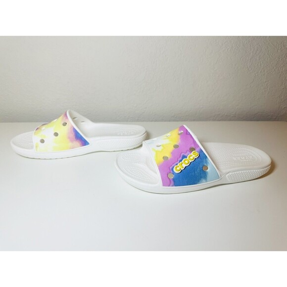 CROCS *NEW* Tie Dye Slide‎ Multicolor Comfort Sandals Unisex Mens 5 Womens 7 - Picture 1 of 7